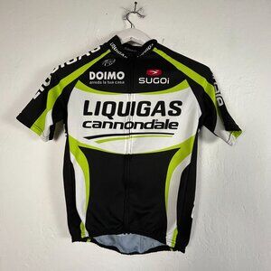 Sugoi Liquigas Cannondale Cycling Jersey Mens Small Black Green Performance Wear
